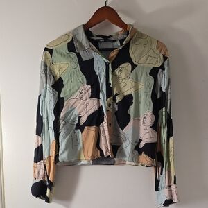Zara Artistic Print Blazer with Pastel Hues